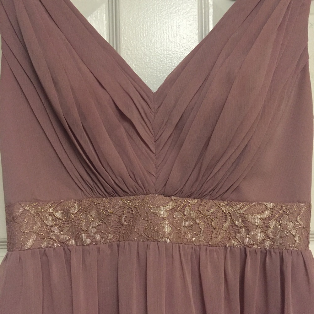 Mauve Pink Chiffon Bridesmaid Dress w/ Lace - Picture 3 of 8
